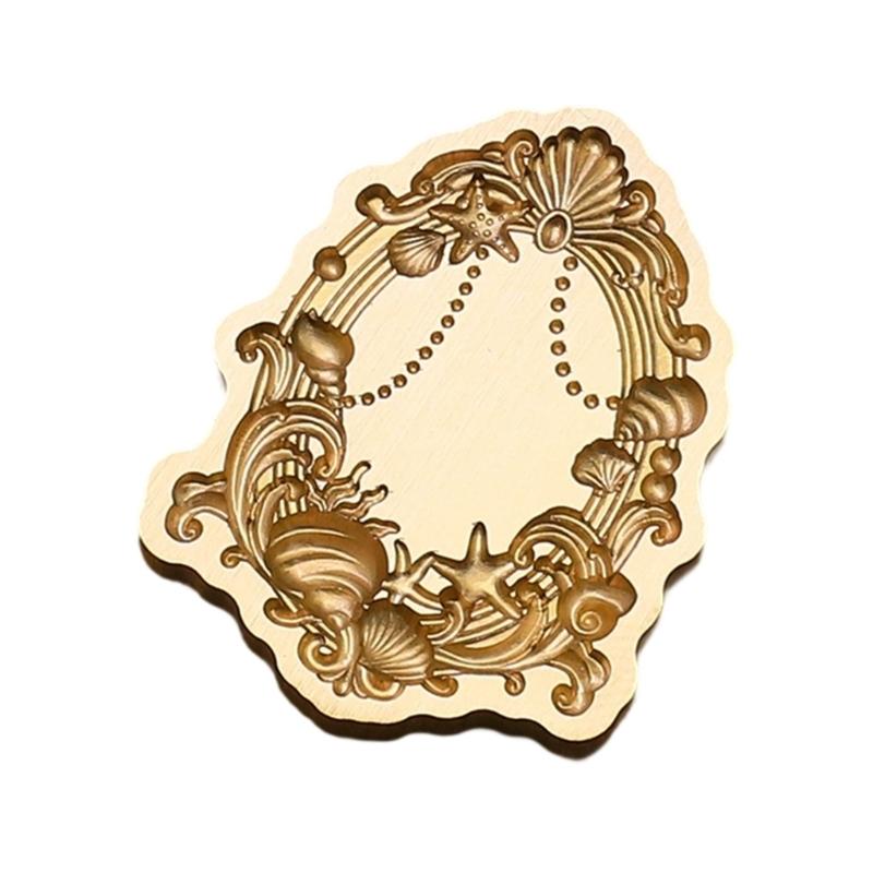 Antique Solid Brass Wax Seal Stamp Head Engraved Embossing Tool Seal Flower Frame for Handmade Letters Gift Wrapping