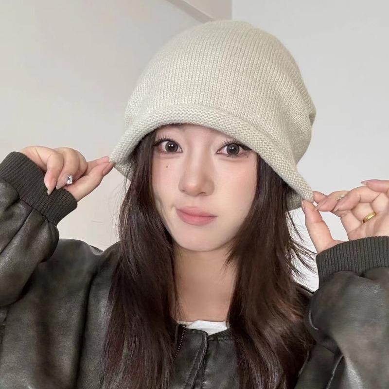 Осенне-зимняя теплая шапка женская с присборкой, на кулиске, шапка-бини, подчеркивающая маленькое лицо, большой обхват головы, вязаная шапка из чистого хлопка, с высоким чувством стиля