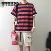 Футболка с пятью точками, мужская корейская версия молодежи, свободная модная одежда для мальчиков с короткими рукавами, студенческая летняя полосатая футболка с половиной рукавов