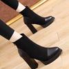 Shoes Women Ankle Women's Boots Platform Modern Boots  Flock Back Zip Pointed Toe Chunky High Heels Shoes