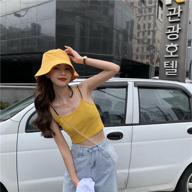 WTEMPO Женские летние укороченные топы без рукавов в корейском стиле, женские однотонные повседневные короткие майки с подкладкой, верхняя одежда