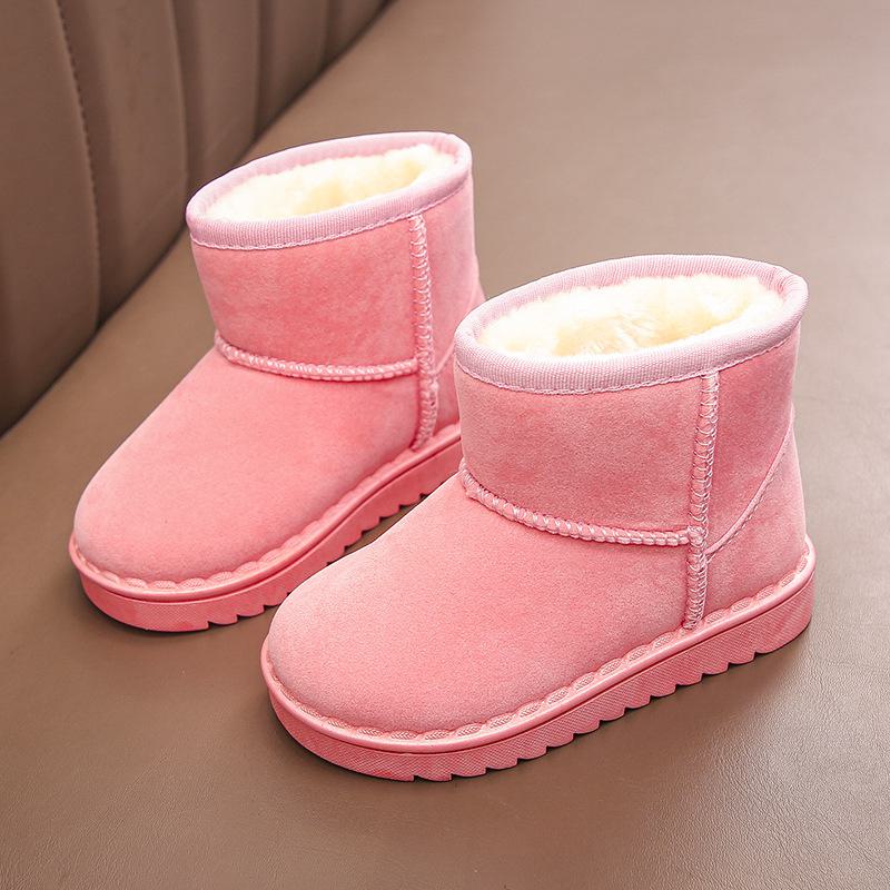 Kids' 2024 Winter Snow Boots - New Style Suede Short Boots for Boys and Girls, Plus Velvet Lined for Warmth