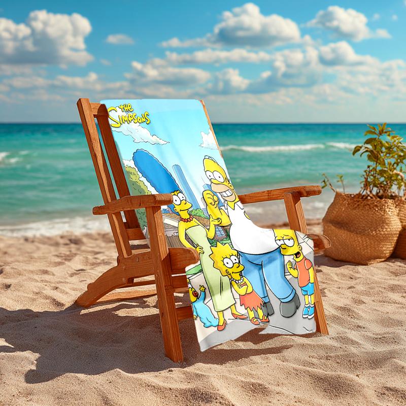1Pc Simpsons Family Adventure Beach Towel, Quick Dry, Multi-Use for Beach Pool Gym Yoga Home Travel, Christmas, Halloween, Xmas Gift S775