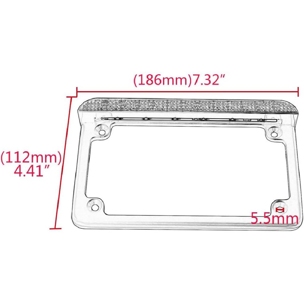 Universal Motorcycle Aluminum License Plate Frame w/LED Light Brake Tail Light, 7"×4"(OD) (Black-Red)