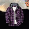 Осенне-весенняя мужская рубашка с капюшоном, завязками на шнурке, длинными рукавами, однобортная рубашка с клетчатым принтом, повседневная одежда для школы и дома, пальто