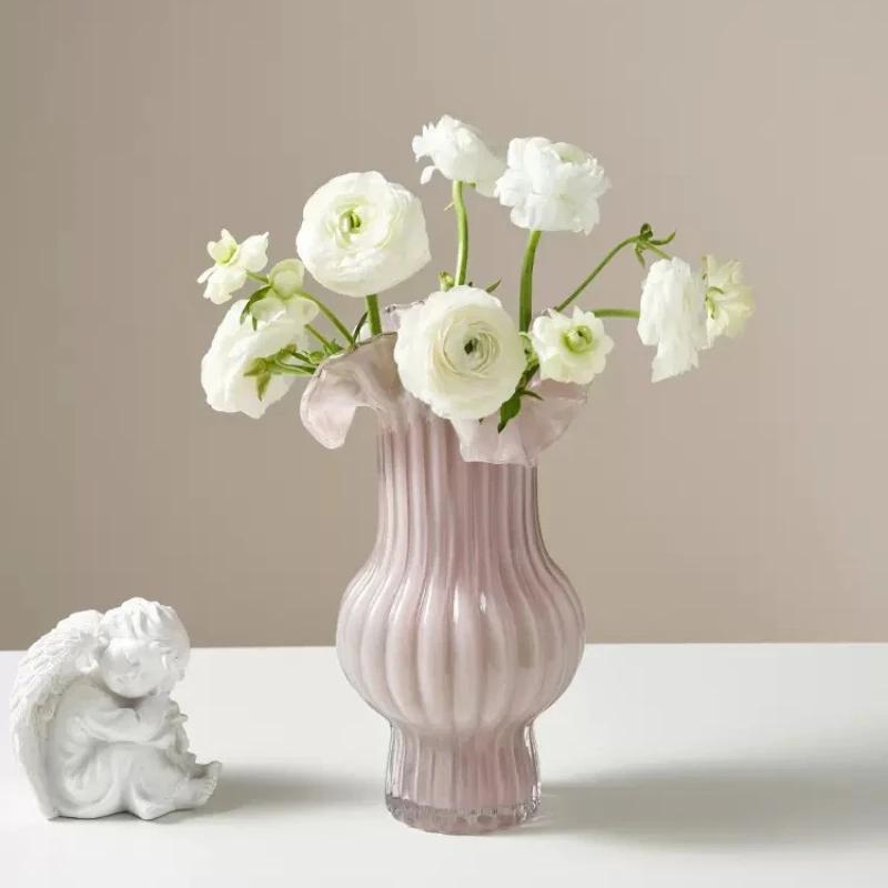 Стеклянная ваза Красочные складки Винтажная открытая ваза для цветов Террариум Цветочные композиции Аксессуары для украшения дома Аксессуары