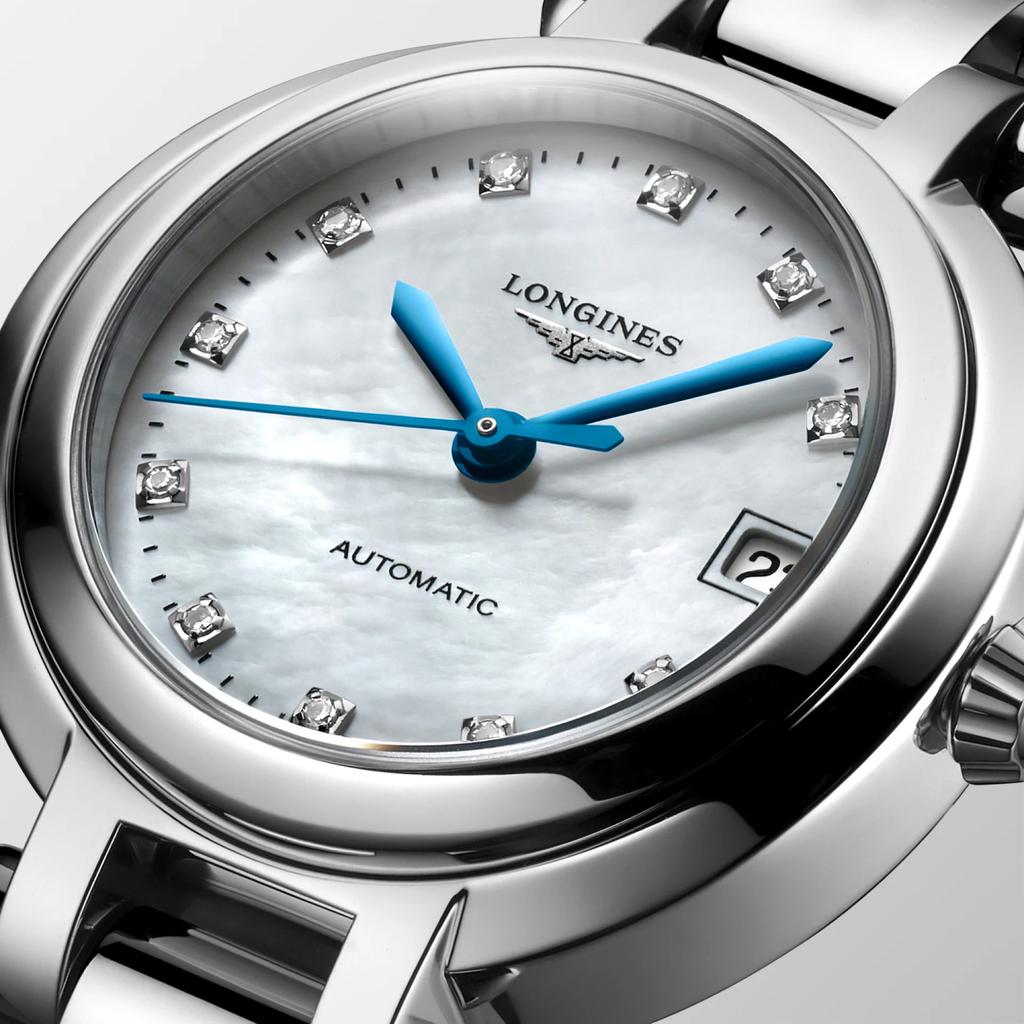 Longines Серия «Сердце и Луна» Автоматический механический механизм Отображение даты Часы с бриллиантами Швейцарские часы 26,5 мм Белый циферблат Ремешок из нержавеющей стали L8.111.4.87.6