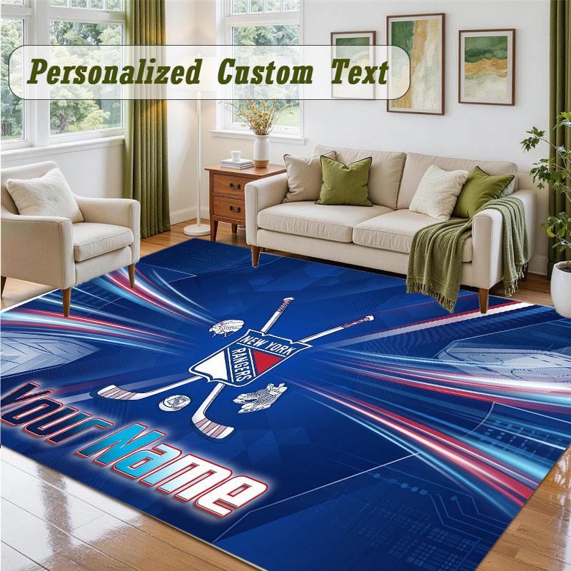 Crystal Velvet Square Rug Custom NameNew York Rangers Pattern Non Slip Home Floor Decor Rug