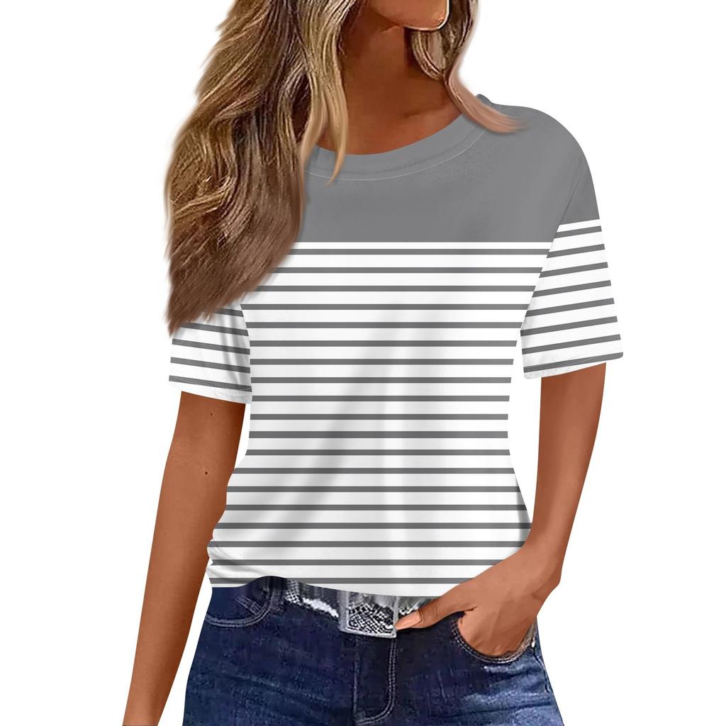 Women's Fashionable Casual Short Sleeve Print Round Neck Pullover Top