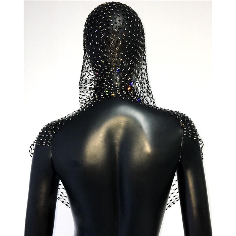 Sexy See Through Hollow Out Fishnet Hooded Tank Top Rave Party Nightclub Camisole 2025 New Women Shiny Rhinestone Mesh Crop Top