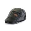 Forward Peaked Cap Men Beret Hat Solid Color Leather Flat Cap Retro   Driving