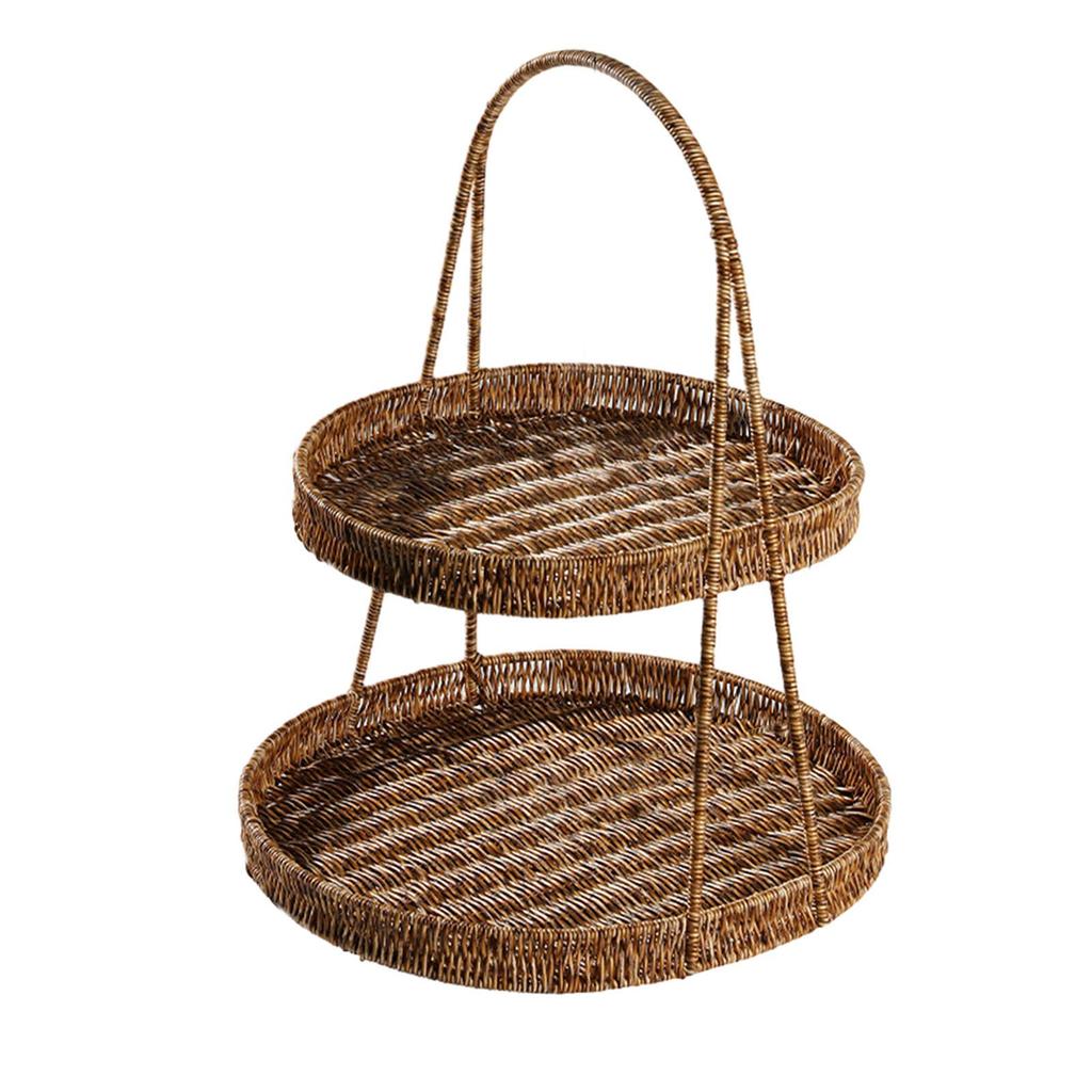 Fruit Basket Tray 2 Tier Weaving Basket Rack for Birthday Holiday Party