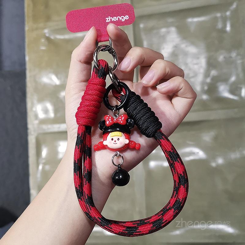 Mobile phone lanyard wrist braided rope short ins cartoon cute bell pendant pendant mobile phone rope outdoor travel