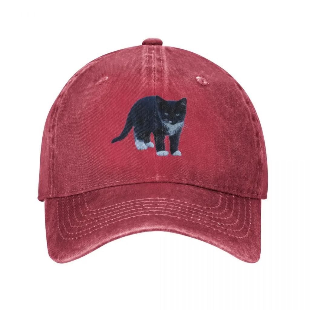 Black and White Tuxedo kitten Baseball Cap Hat Baseball Cap Snap Back Hat Hat Unisex Luxury F Sun Hats For Women Unisexs