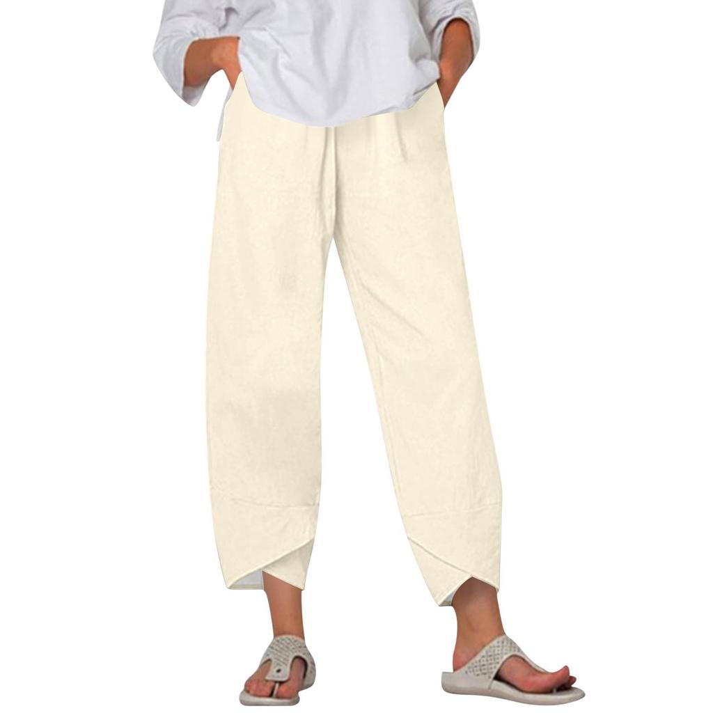 Брюки женские летние повседневные широкие брюки с эластичной резинкой на талии и карманами