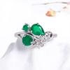 Butterfly Design Silver Jewelry Set with Natural Green Agate Gemstones Earrings And Ring for Women