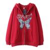 Mens Hooded Zip-Up Sweatshirt With Butterfly Print Gothic Style Loose Fit Winter Casual Wear
