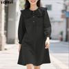 Women Elegant Doll Collar Long Sleeve Casual Tunic Dress