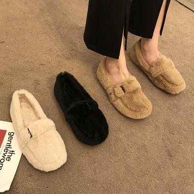 Туфли в стиле дизайнера моды Женские меховые лоферы Зимние теплые плюшевые мокасины Женские элегантные пушистые на мягкой подошве Слипоны Балетки Zapato De Mujer
