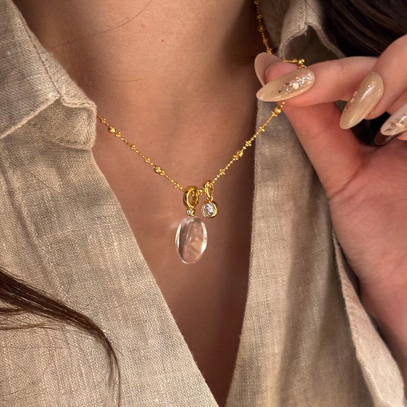 Дизайн-вдохновение Эллиптический Пузырь Сверкающие Алмазы Ожерелье Легкая Роскошь Ледяной Прозрачный Хрустальный Подвеска Банкет