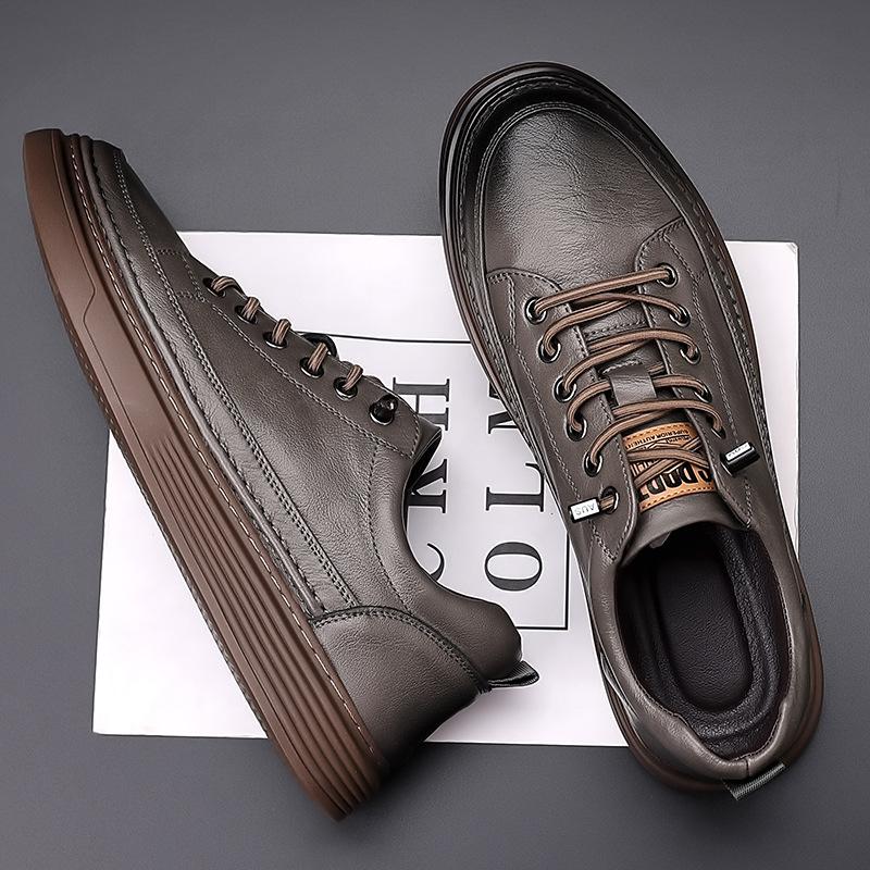 Fashion British Platform Cow Leather Sneakers for Men Spring Autumn Designer Soft-soled Men's Board Shoes Sports Zapatos De Hombre