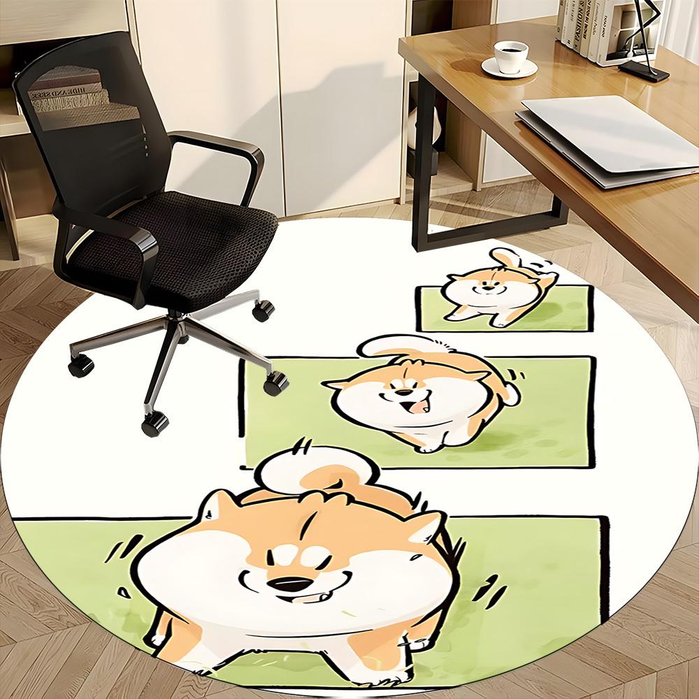1PC Puppy Playful Office Round Area Rug,  Mat Suitable ForOffice, Under Office Chairs Bedroom Living Room Home Decor, Room Deco