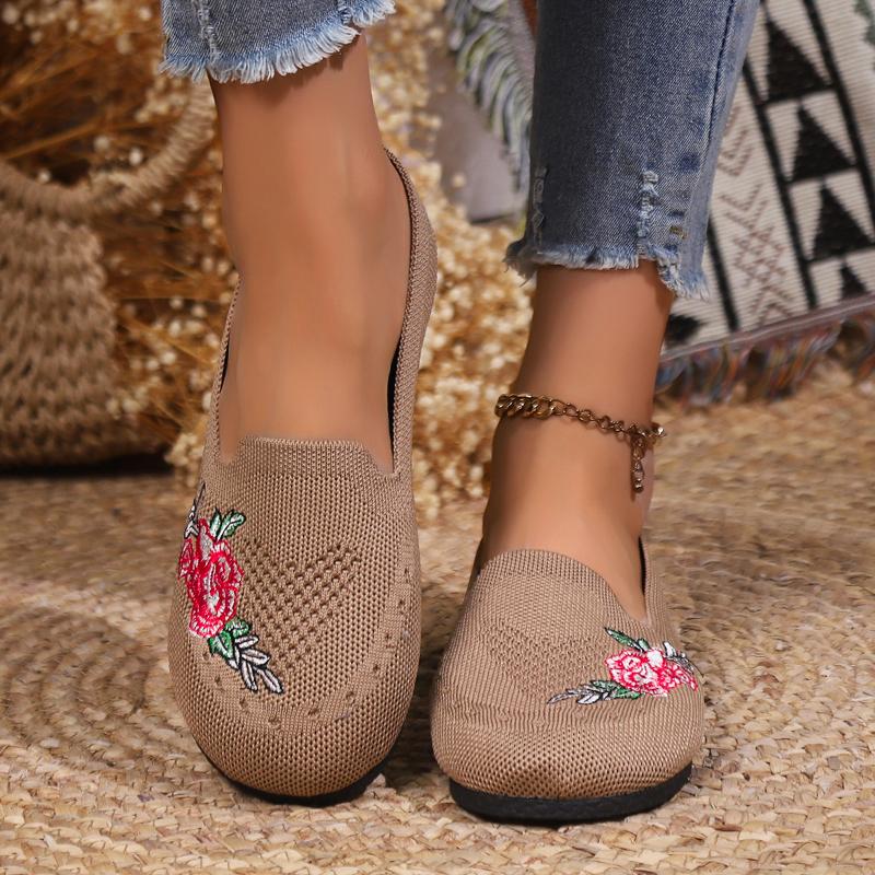 Женские дышащие вязаные туфли на плоской подошве с вышивкой, легкие слипоны на мягкой подошве, женские удобные нескользящие повседневные туфли