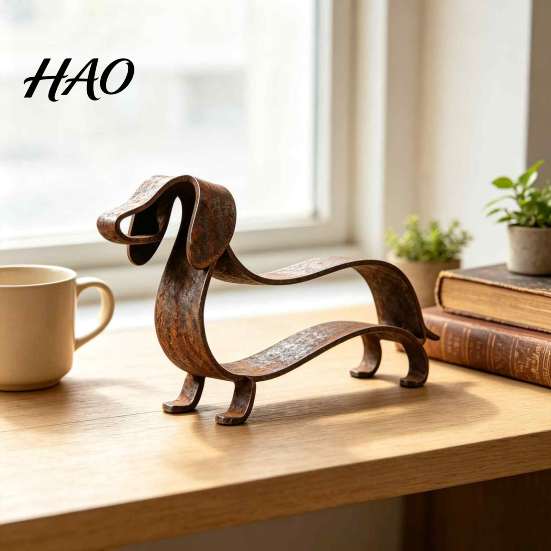 Rustic Dachshund Table Ornaments Metal Sculpture, Minimalist Line Art Iron Dog Statue, Vintage Lover Collectibles Wiener Tabletop Figurine for Indoor