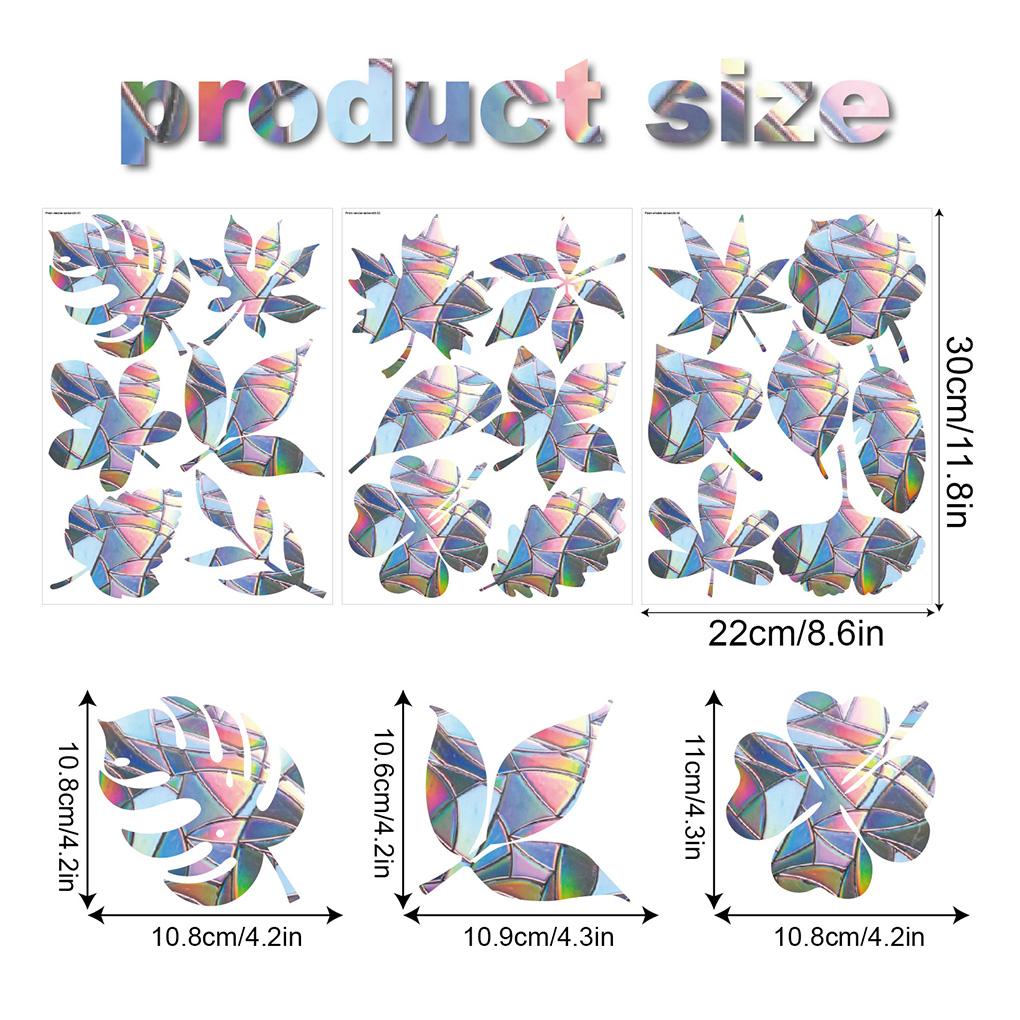 Набор из 3 оконных пленок 'Витражный лист', многоразовые, радужные, самоклеящиеся, съемные декоративные наклейки, наклейки для интерьера, декор для офиса