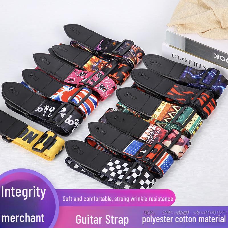 Ethnic Style Widened Wooden Guitar Shoulder Straps - Electric Guitar Polyester Printed Straps
