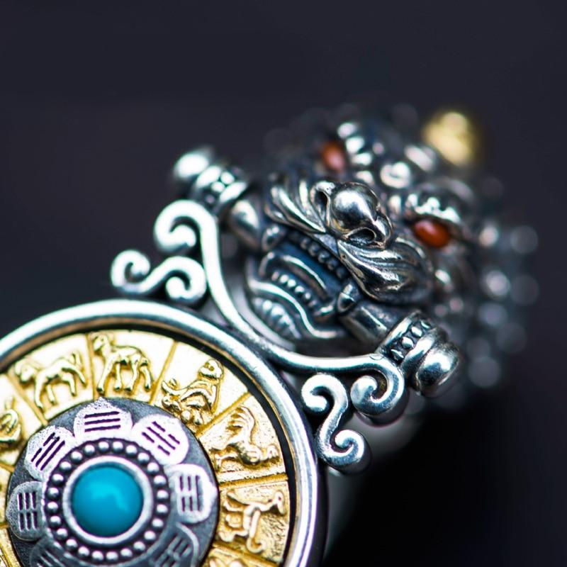 Серебряный браслет в китайском стиле в стиле ретро, ​​двойной Pixiu, девять дворцов, которые могут вращаться, властные мужские и женские пары, персонализированные подарки