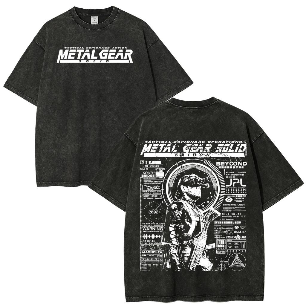 GAME MSG1 Metal Gear Solid Snake Vintage Washed T-shirts Men Women Clothing Casual Oversized Short Sleeve T Shirt Streetwear