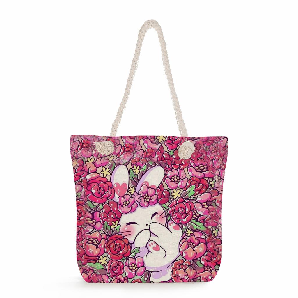Creative Rabbit print thick rope single-shoulder beach bag 7247 CLE