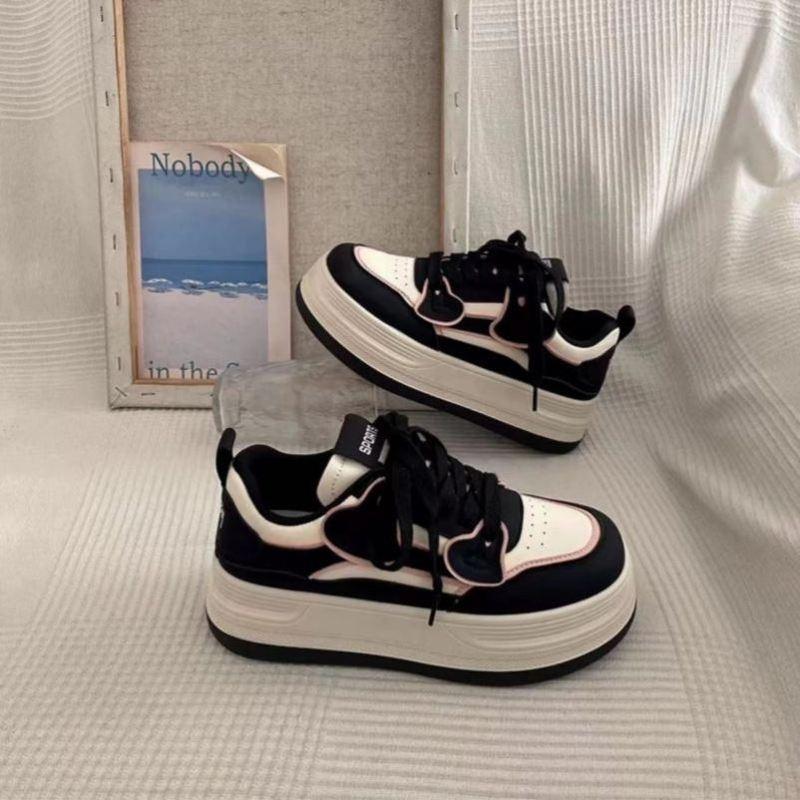 Модная школьная женская студенческая повседневная обувь Осень Шнуровка Платформа Женские кеды для скейтборда Уличная износостойкая обувь Плоские кроссовки Корейский