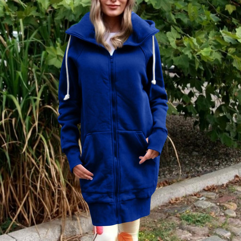 Женская модная куртка Повседневный однотонный кардиган с длинными рукавами Худи Длинное пальто