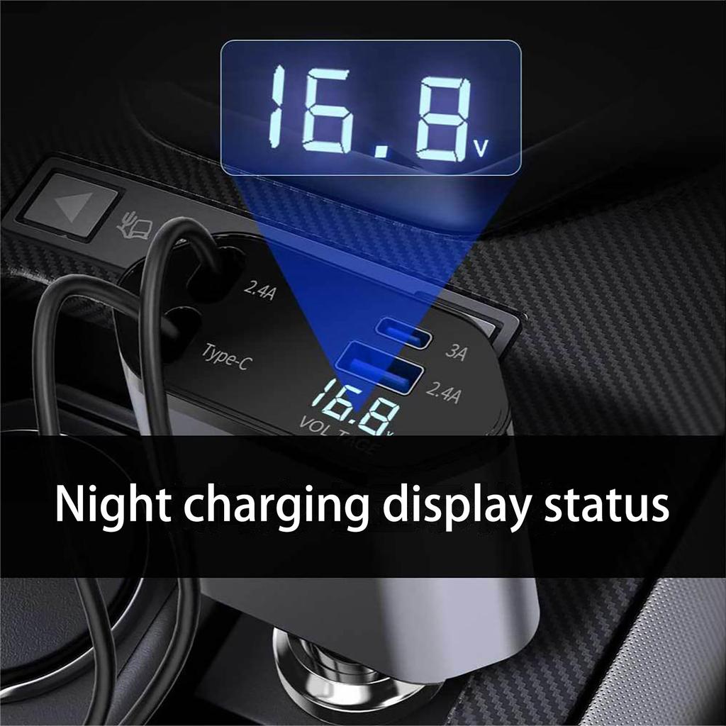 Выдвижное автомобильное зарядное устройство, 4 в 1 быстрое автомобильное зарядное устройство для телефона 120 Вт, 2 выдвижных кабеля и автомобильное зарядное устройство USB, совместимо с iOS, Galaxy