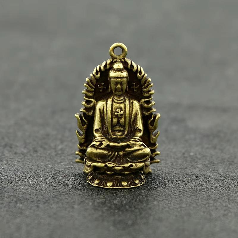 Factory Direct CA496 Antique Collection Craft Gift Back Buddha Lamp Small Statue Copper Ornaments Pendant