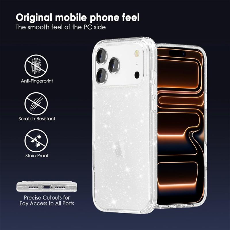 Прозрачный мягкий чехол-бампер для телефона IPhone Air 17 16 E 15 14 13 11 12 Pro Max Plus 17Pro 16Pro 16E с блестками и стразами