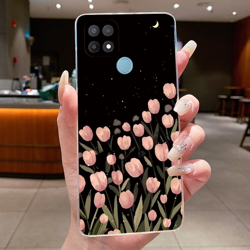 Case For OPPO A15 A15s Flower Butterfly Bow Phone Cases Coque For Oppo 35 Soft Silicone Capa Transparent TPU Jelly Cover Funda