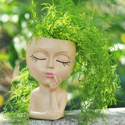Yousheng Face Planter Pot с дренажным отверстием, смоляная 3D женская голова, статуэтка, цветочный горшок, комнатные растения, контейнер для уличных растений, украшение для дома, балкона, сада
