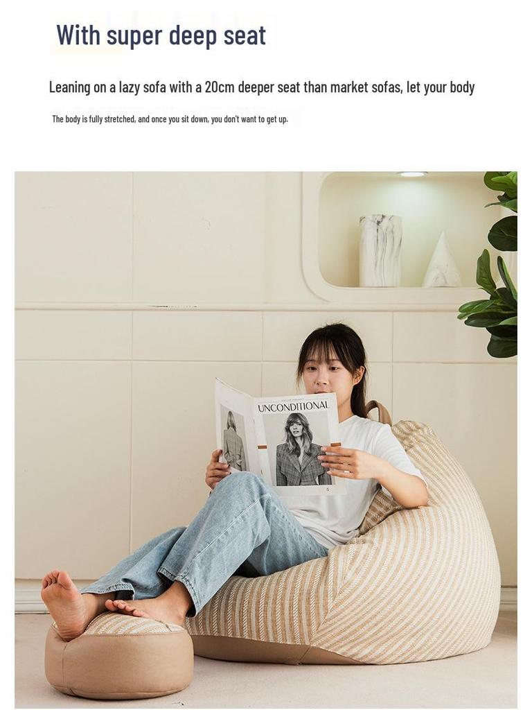 Cotton Linen Striped Washable Bean Bag Sofa for Living Room