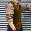 Мужской жилет с v-образным вырезом, однобортный жилет без рукавов, однобортный жилет с множеством карманов, однотонный вельветовый жилет