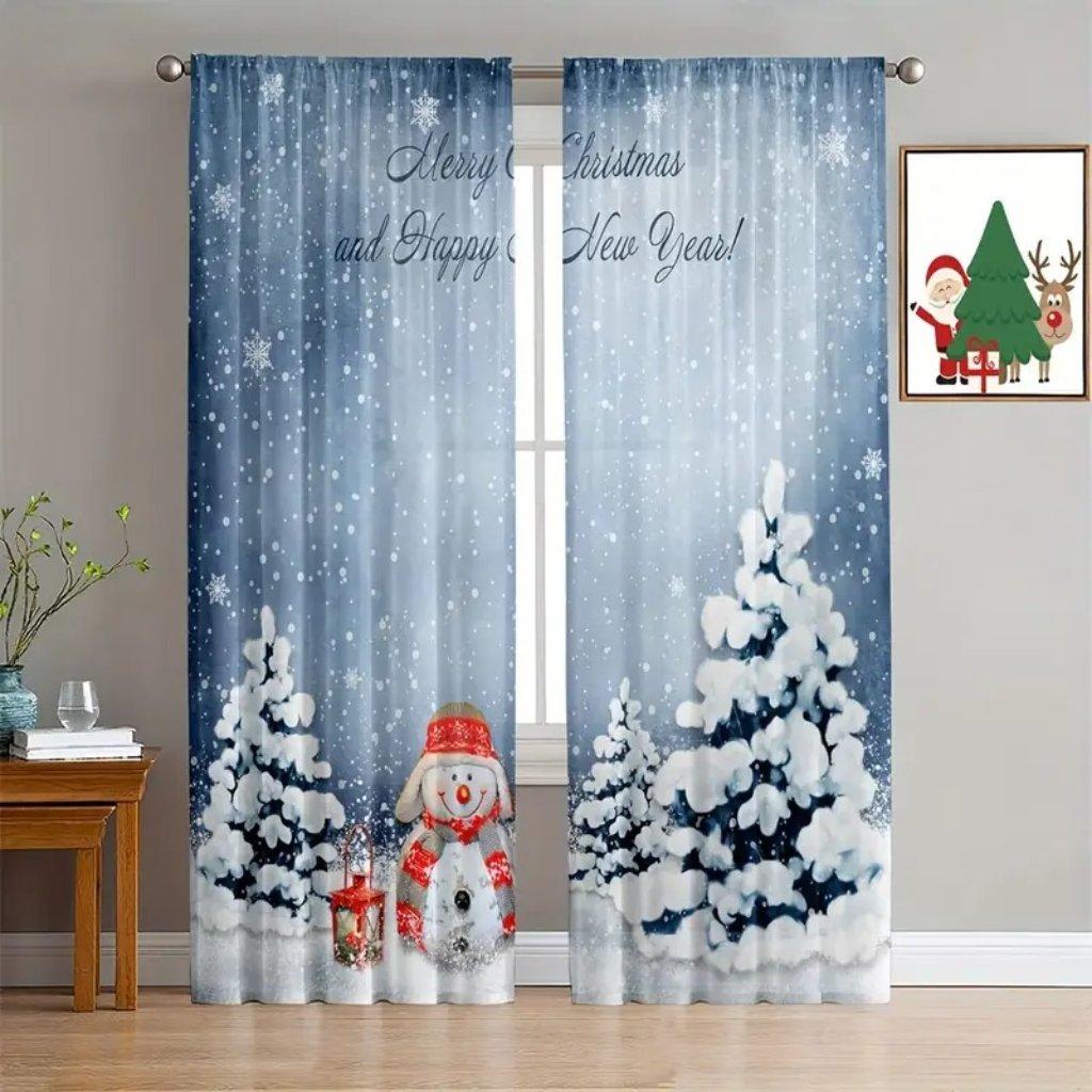 Красные рождественские праздничные шторы - полиэстеровые трикотажные тканые, полупрозрачные шторы с карманами для спальни и гостиной, праздничный Лан
