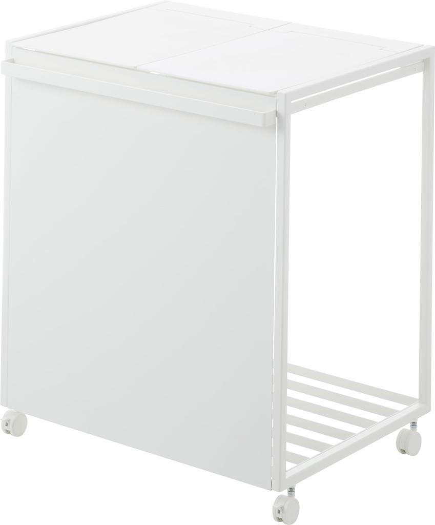 Yamazaki Jitsugyo 1820 Blindfold Separation Dust Wagon with Lid 45L 2 Separations White W52 X D44 X H60cm Tower Trash Can with Handle and Casters