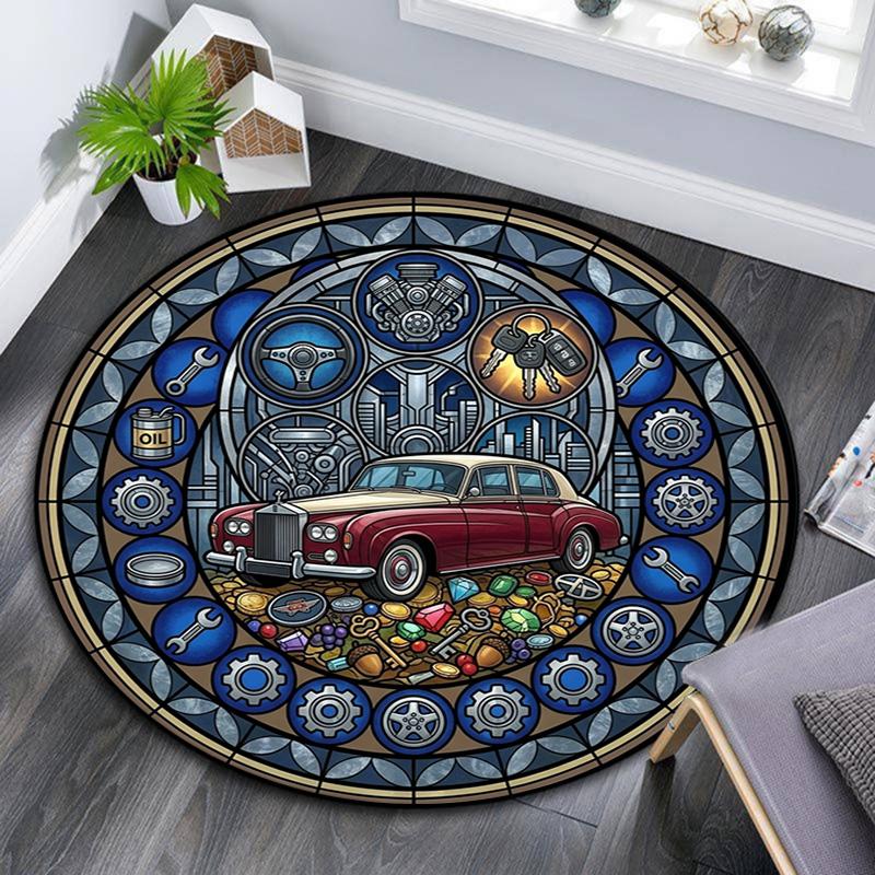 Automotive Glass Art Round Area Rug Under Office Chairs Bedroom Living Room Home Decor