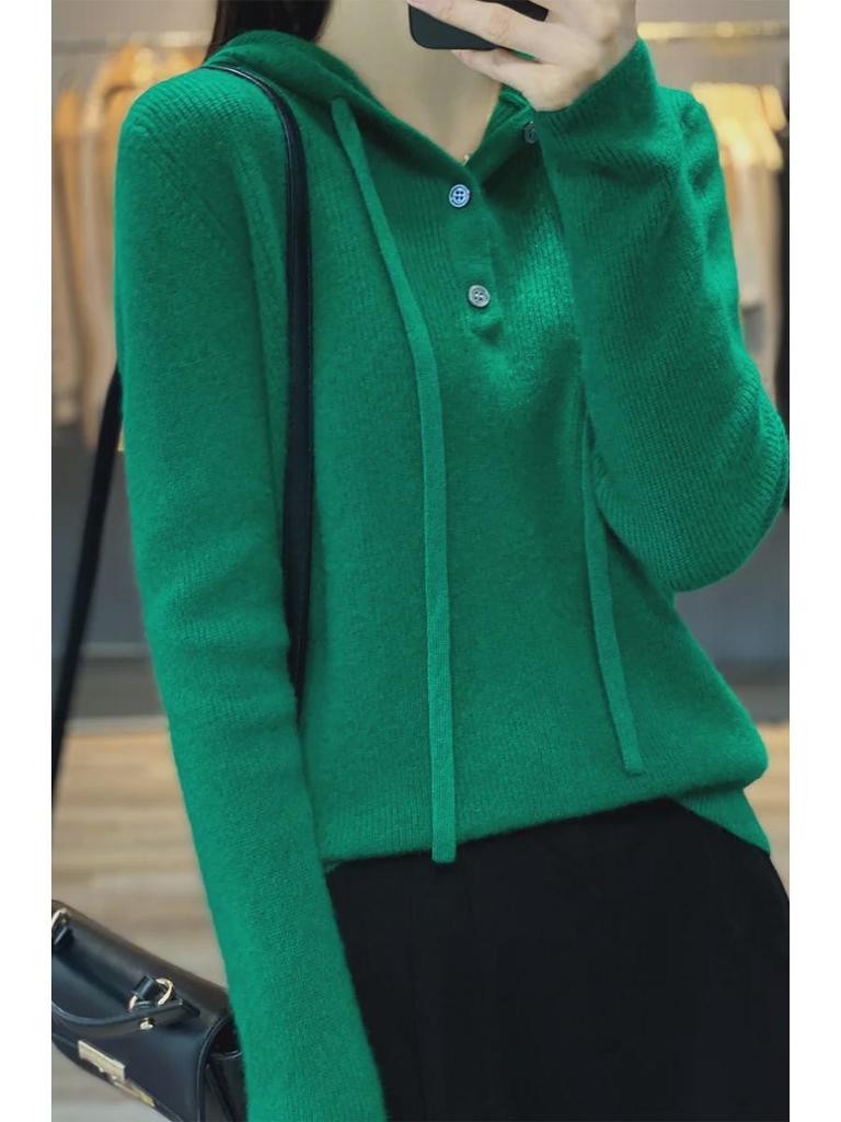 2024 Fall/Winter Women's Loose Fit Thick Hooded Sweater Top