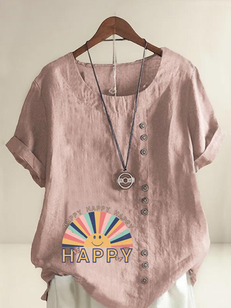 Women's Fashion Rainbow Letters Print Printing Shot Sleeve T-shirt Loose Cotton Shirt Casual Loose Summer Plus Size Blouse Tops