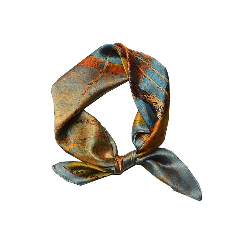 Oil painting style 11cm small square scarf silk silk scarf women's summer shawl thin sunscreen yarn fashion neck protection small scarf