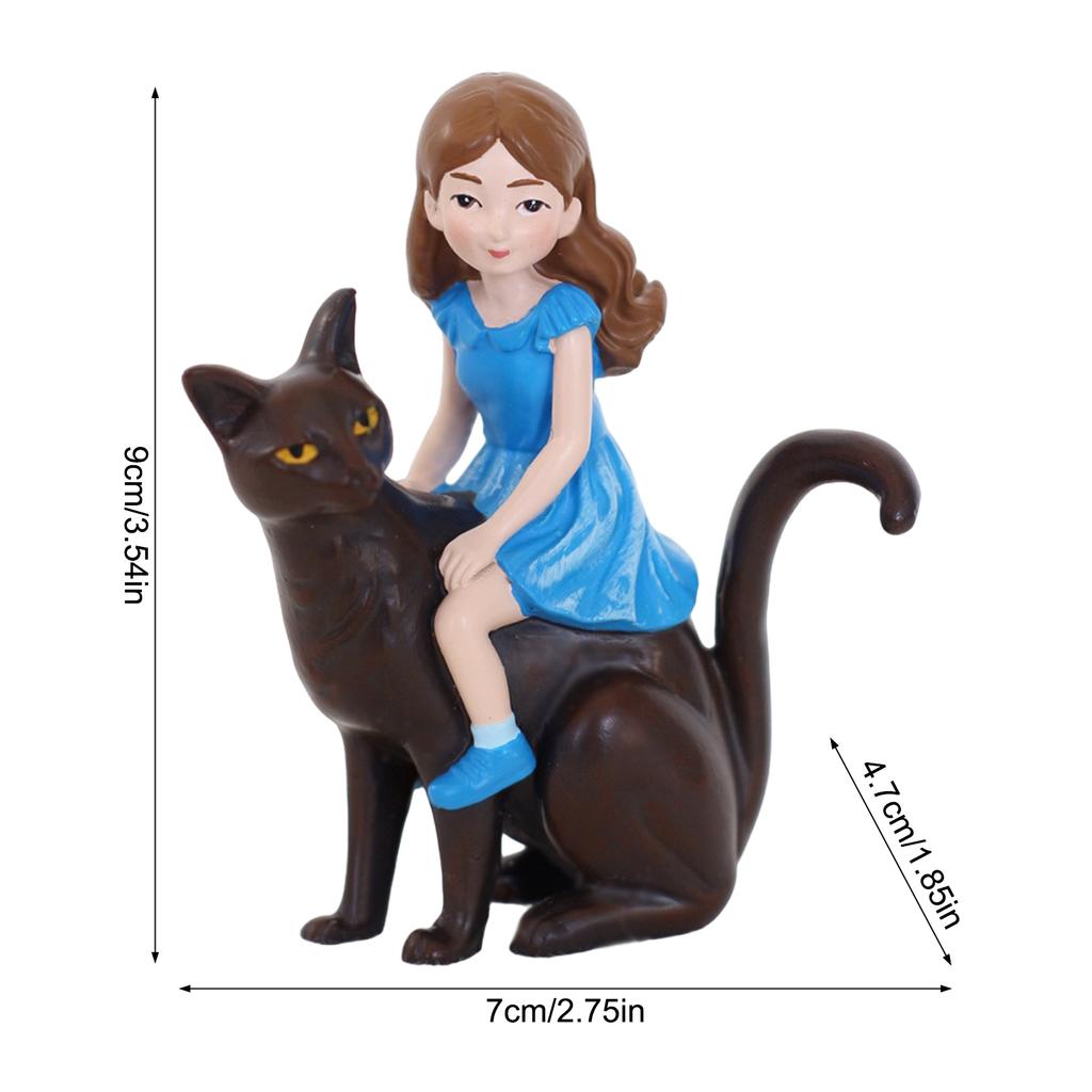Resin Girl Riding Cat Figurine for Outdoor Garden Decoration Weatherproof Lawn Ornament