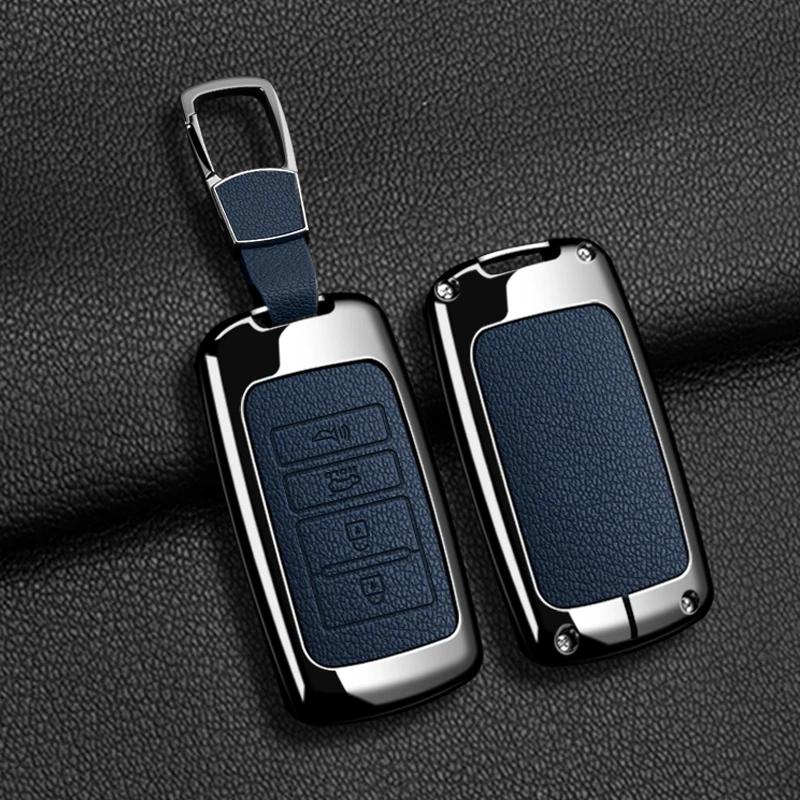 Styling Mouldings Zinc Alloy Leather Car Key Case Cover Fob Protect for Kia 4 Button Sorento K900 K7 Cadenza Accessories Keychai
